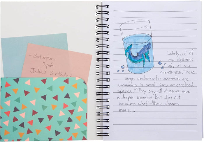 Paper Junkie 6 Pack 5x7 Spiral Notebooks with Pocket - Small Lined Journals with Elastic Closure for School, Work (6 Designs)