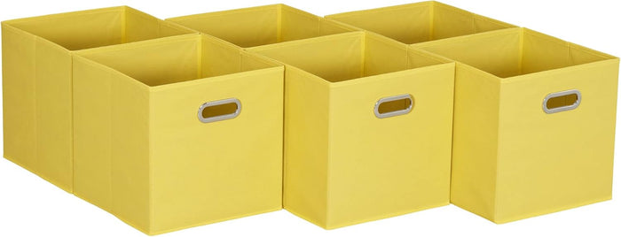 Household Essentials Foldable Fabric Storage Cubes 6-Pack – 11x11x11 Stackable Non-Woven Bins with Chipboard Sides & Grommet Handles – Closet, Shelf, Nursery, or Office Organizer – Black