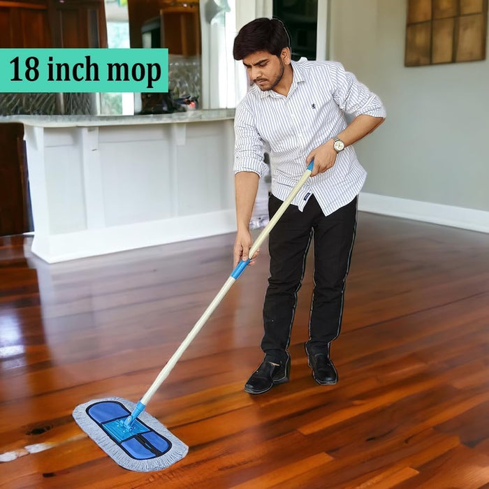 Inuvik Microfiber Wet & Dry Cotton Pad Floor Mop 75x14x6(18-Inch Head) with 4 Feet Telescopic handle Floor Cleaning Mop Home Office Hotels Hospitals(Set of 1)(18 INCH Full Set)