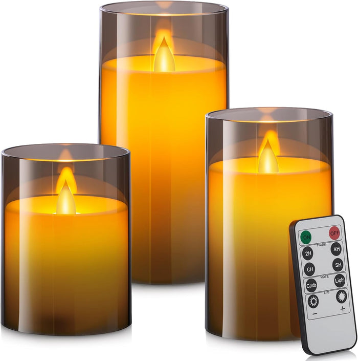 Flameless Candles Battery Operated Candles- Flickering LED Candles with Realistic 3D Buld and Remote Control &Timer for Wedding Birthday Halloween Christmas Decorations Set of 3