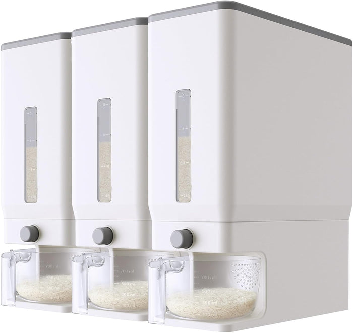 Lifewit 2 Pack Rice Dispenser 25 Lbs(11.3kg), Rice Storage Container Sealed Moisture Proof with Measuring Cup for Kitchen Pantry Household, BPA-Free, Grey