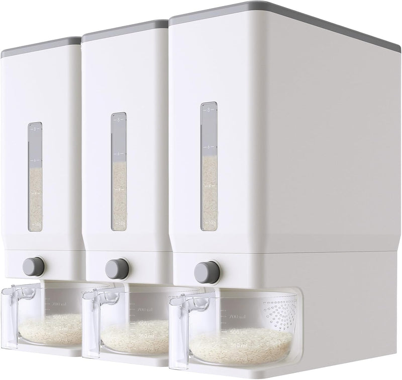 Lifewit 2 Pack Rice Dispenser 25 Lbs(11.3kg), Rice Storage Container Sealed Moisture Proof with Measuring Cup for Kitchen Pantry Household, BPA-Free, Grey
