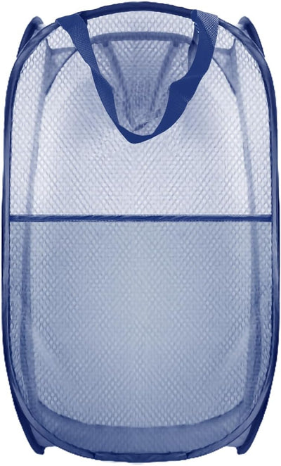 Collapsible Pop Up Laundry Hamper, Mesh Foldable Laundry Basket, Extra Large - 28" x 16" x 16" (Blue)
