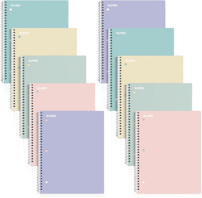 SUNEE Spiral Notebooks, 1-Subject, 5 Pack, College Ruled Paper, 8" x 10-1/2", 70 Sheets per Notebook,3-Hole Punched Paper, Pink,Purple, Blue, Green, Yellow Spiral Lined Notebooks for School,Work