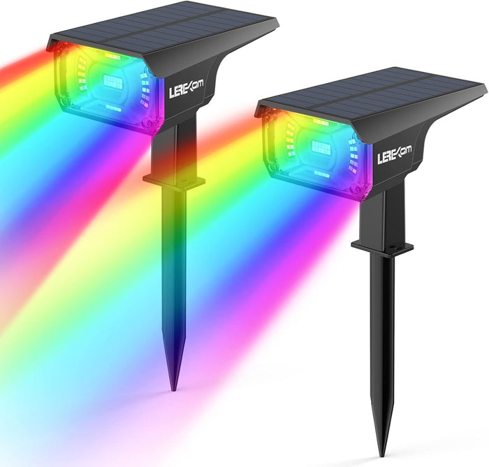 Solar Spotlights Outdoor Color Changing RGB Landscape Path Lights Multicoloured Spotlights 2 Pack