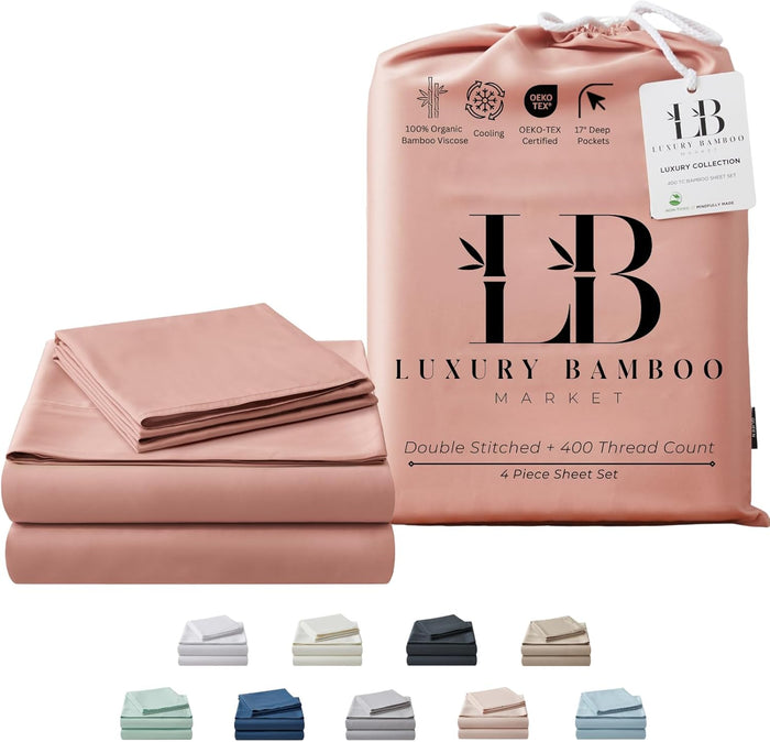 Luxury Bamboo Market | Queen Size Bed Sheet Set | 100% Viscose Made from Bamboo | Organically Grown | Ultra Soft | Cooling Sheets for Hot Sleepers | 17" Deep Pocket [Opulent Ivory]