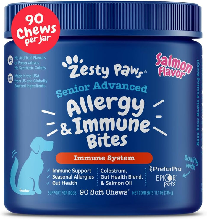 Zesty Paws Dog Allergy Relief- Dog Itching Skin Relief- Dog Probiotics for Itchy Skin and Itchy Ears- Dog Allergy Paw Relief- Dog Allergy Chews- Dog Itch Relief - Dog Skin Allergy Relief - PB - 90ct