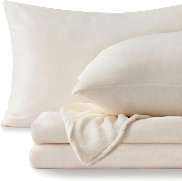 BEDELITE Fleece Sheets Queen Size Bed Set, Super Soft and Warm Fuzzy Plush Queen Sheet Set 4 Piece for Winter Gift & Decor , Includes 1 Deep Pocket Fitted Sheet, 1 Flat Sheet and 2 Pillowcases (Grey)