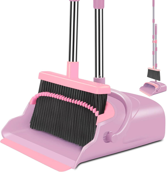 kelamayi Upgrade Broom and Dustpan Set, Broom with Dustpan Combo Set, Large Size and with Long Handle, Upright,Ideal for Indoor Outdoor Garage Kitchen Room Office Lobby Use (Black&Red)