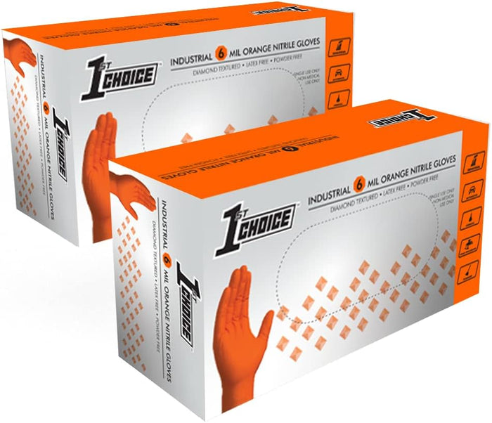 1st Choice 6 mil Orange and Green Nitrile Gloves, Disposable, Latex Free Raised Diamond Grip Mechanic Glove for Men and Women