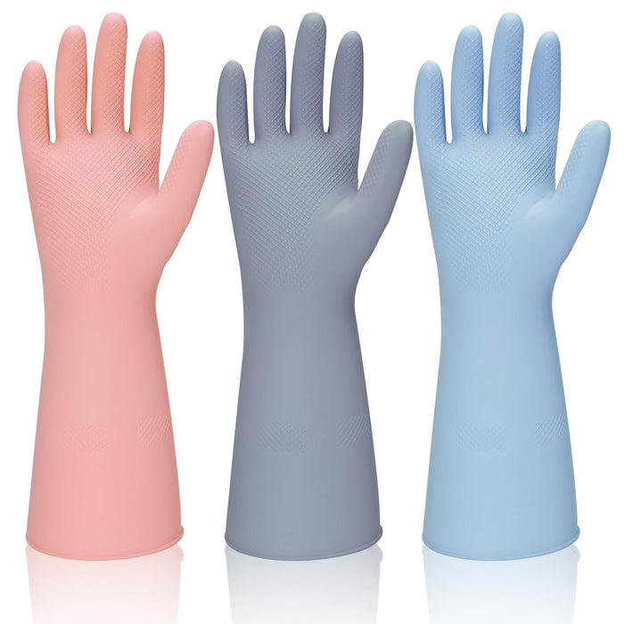 Rubber Kitchen Dishwashing Gloves - 4 Pairs Reusable Household Cleaning Gloves, Flexible and Durable & Non-slip Cleaning Gloves, Great for Kitchen, Bathroom, Laundry (Pink+Green+Blue+Grey)