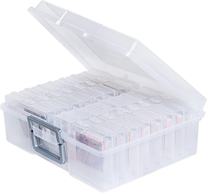 novelinks Clear 4" x 6" Photo Organizer with Handle – 16 Transparent Inner Photo Storage Cases, Portable Picture Keeper & Craft Supply Box – Holds 1600 Photos-Transparent