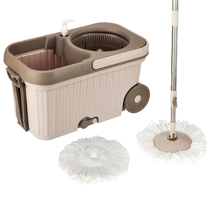 Amazon Brand - Presto! Elite Spin Mop with Steel Wringer and Auto-fold Handle, Chestnut, 2 Refills
