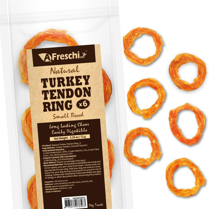 AFreschi Turkey Tendons for Dogs, USA-Sourced, Healthy Dog Treats, Rawhide-Free Puppy Chews, Long Lasting, All Natural, Hypoallergenic Dog Treats for Small Breeds, 40 Count Box Bone (S)