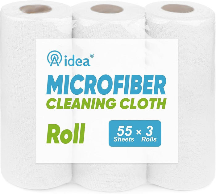 AIDEA Microfiber Cleaning Cloth Roll, Blue Shop Towels 55 Sheets Washable, Microfiber Towels for Cars, Blue Rags Reusable Paper Towel for Automotive, Workshop, House, Kitchen, Cleaning Supplies11×9"