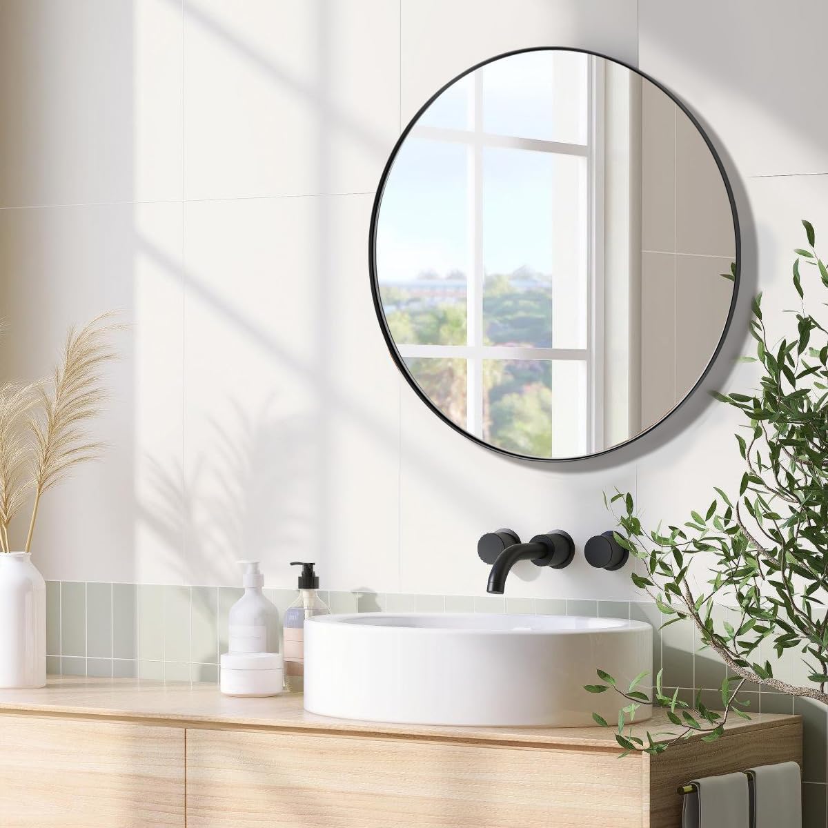 ANDY STAR Round Gold Mirror 30 inch, Brass Mirror with Brushed Gold Frame, Wall Mounted Stainless Steel Metal Frame Round Mirror for Bathroom, Living Room, Bedroom
