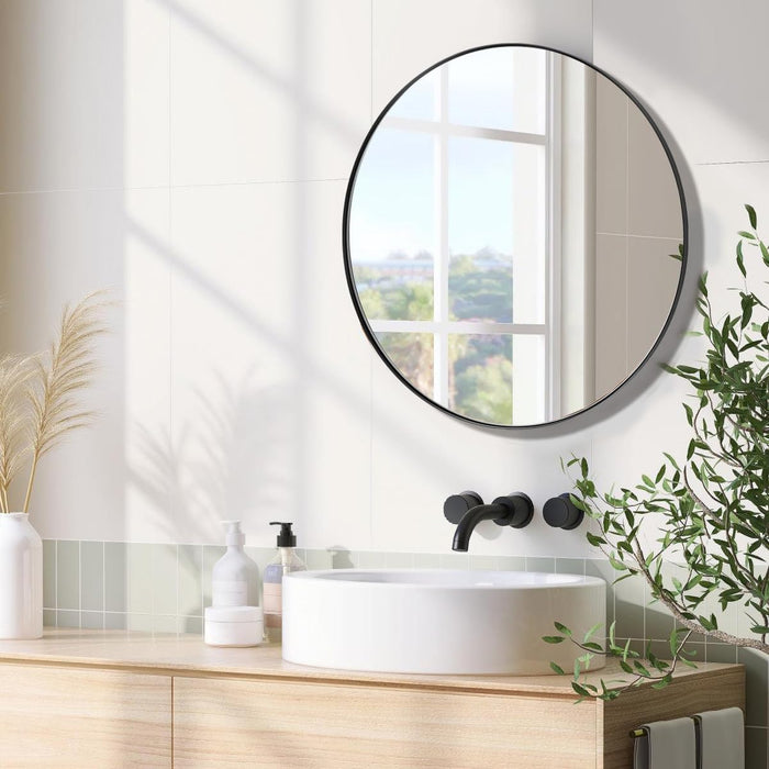 ANDY STAR Round Gold Mirror 30 inch, Brass Mirror with Brushed Gold Frame, Wall Mounted Stainless Steel Metal Frame Round Mirror for Bathroom, Living Room, Bedroom