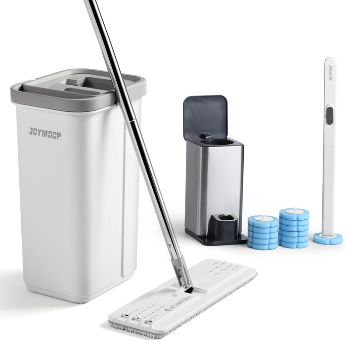 JOYMOOP Mop and Bucket Set with Wringer, Flat Mops for Floor Cleaning, Wall Mop Cleaner with Long Handle, Hardwood Floor Mop with 4 Microfiber Pads