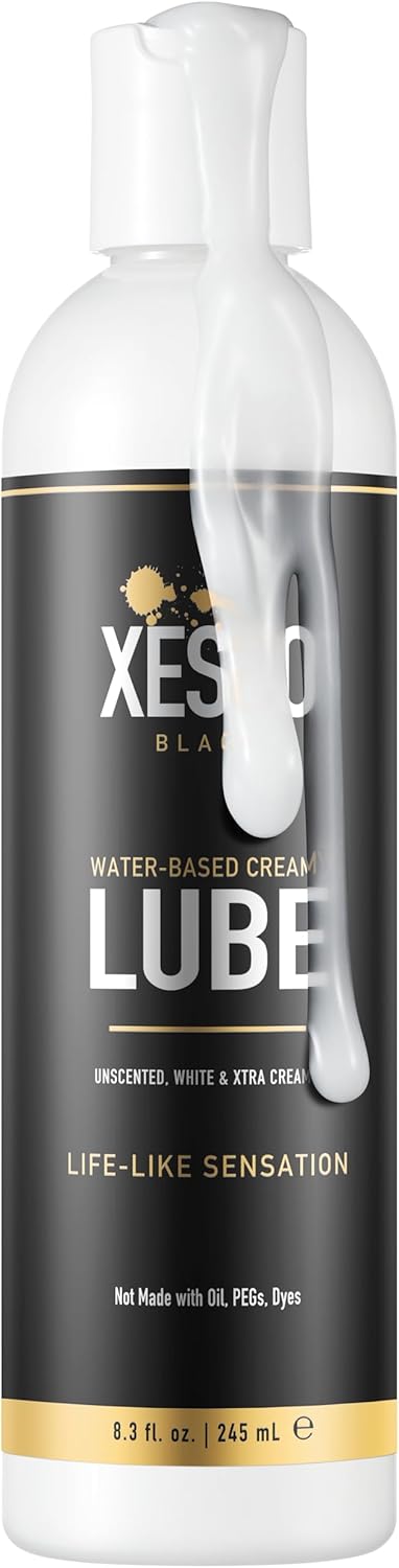 XESSO Water-Based Creamy Lube, Unscented 8.3 Fl Oz, Thick White Gel-Like Slippery Glide, Hypoallergenic for Women, Men & Couples. Made in US & Discreet Package. Package May Vary