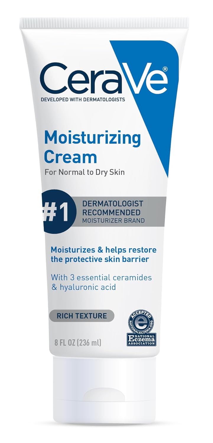 CeraVe Moisturizing Cream, Body and Face Moisturizer for Dry Skin, Body Cream with Hyaluronic Acid and Ceramides, Daily Moisturizer, Oil-Free, Fragrance Free, Non-Comedogenic, 19 Ounce