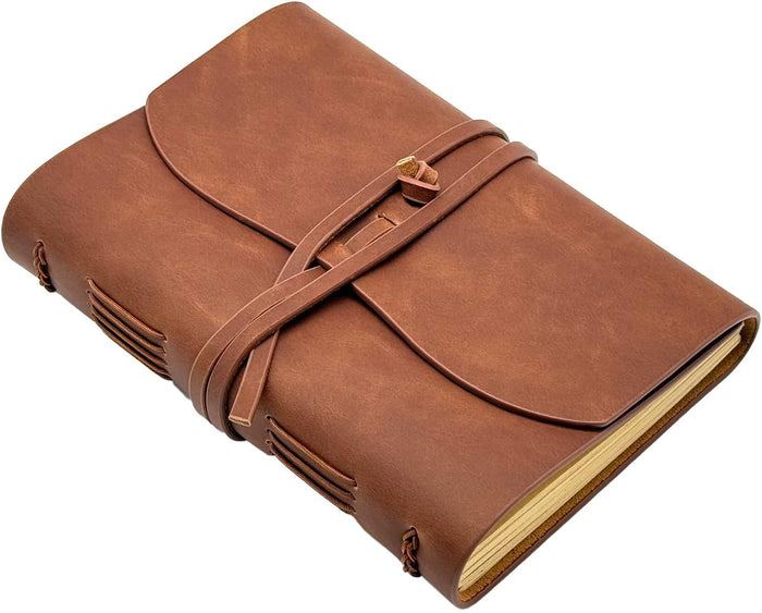Leather Journal Writing Notebook - Genuine Leather Bound Daily Notepad for Men & Women Lined Paper 240 Kraft Pages, Handmade, Rustic Brown, 5 x 7 in
