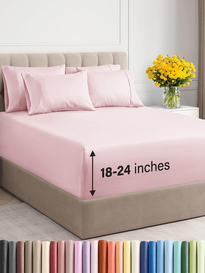 Extra Deep Full Sheet Set - 6 Piece Breathable & Cooling Sheets - Hotel Luxury Bed Sheets Set - Easy & Secure Fit - Soft, Wrinkle Free & Comfy Sheets Set - Light Grey Sheet Set with Extra Deep Pockets