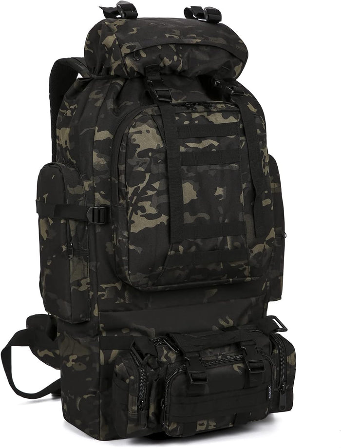 50L Military Tactical Backpack 3 Day Assault Pack Molle Daypack Hiking Backpack for Men and Women (Black white Tie-Dye)