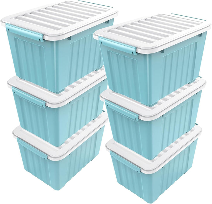 Nazhura 97 Quart Plastic Storage Bin, Stackable and Nestable Storage Boxes with Yellow Lids and Secure Latching Buckles, Large Storage Container (Black/Yellow, 97Quart-4Pack)