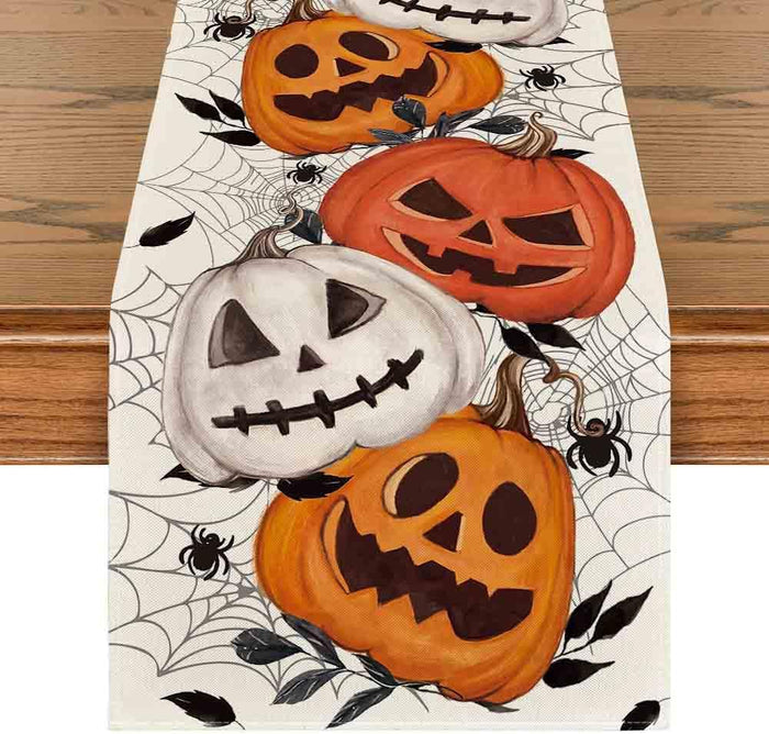 Artoid Mode Pumpkins Spider Web Halloween Table Runner, Seasonal Fall Kitchen Dining Table Decoration for Home Party Decor 13x72 Inch