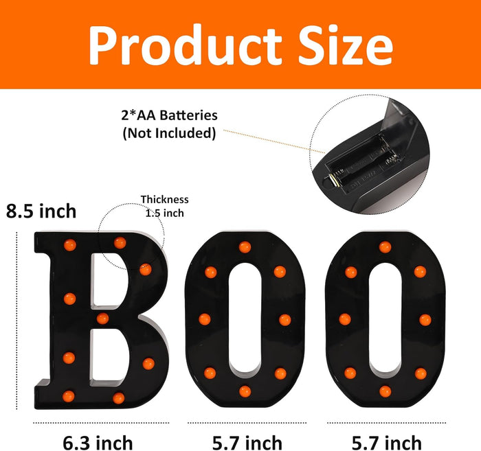 Halloween Decorations-3 LED Marquee Light up Letters "BOO" Sign Halloween Decor for Kitchen Tabletop Fireplace Mantel Party Indoor