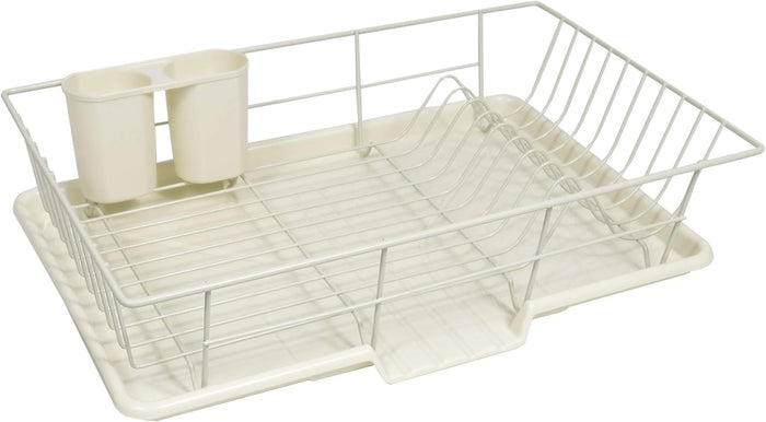 Sweet Home Collection Metal, Plasic ,Dish Drainer Drain Board and Utensil Holder Simple Easy to Use, 12" x 19" x 5", Black
