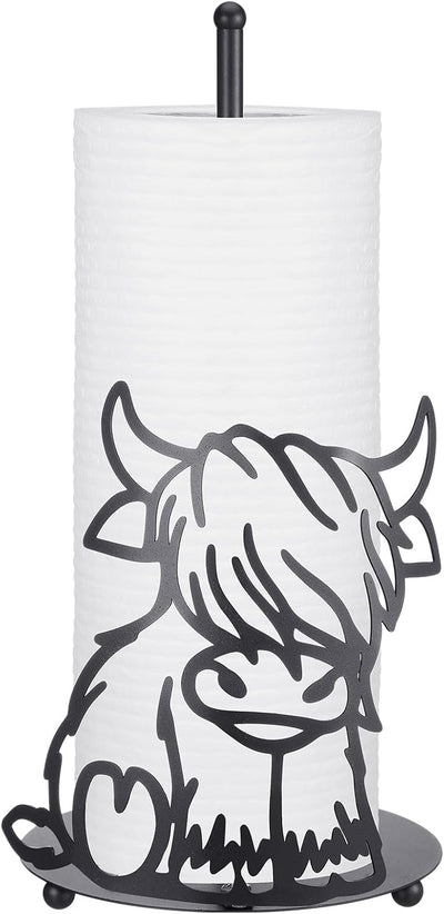 Shimeyao Highland Cow Metal Paper Towel Holder Farmhouse Highland Cow Kitchen Decor Accessories Large Metal Towel Holder Stand for Kitchen Bathroom Home (Stylish)