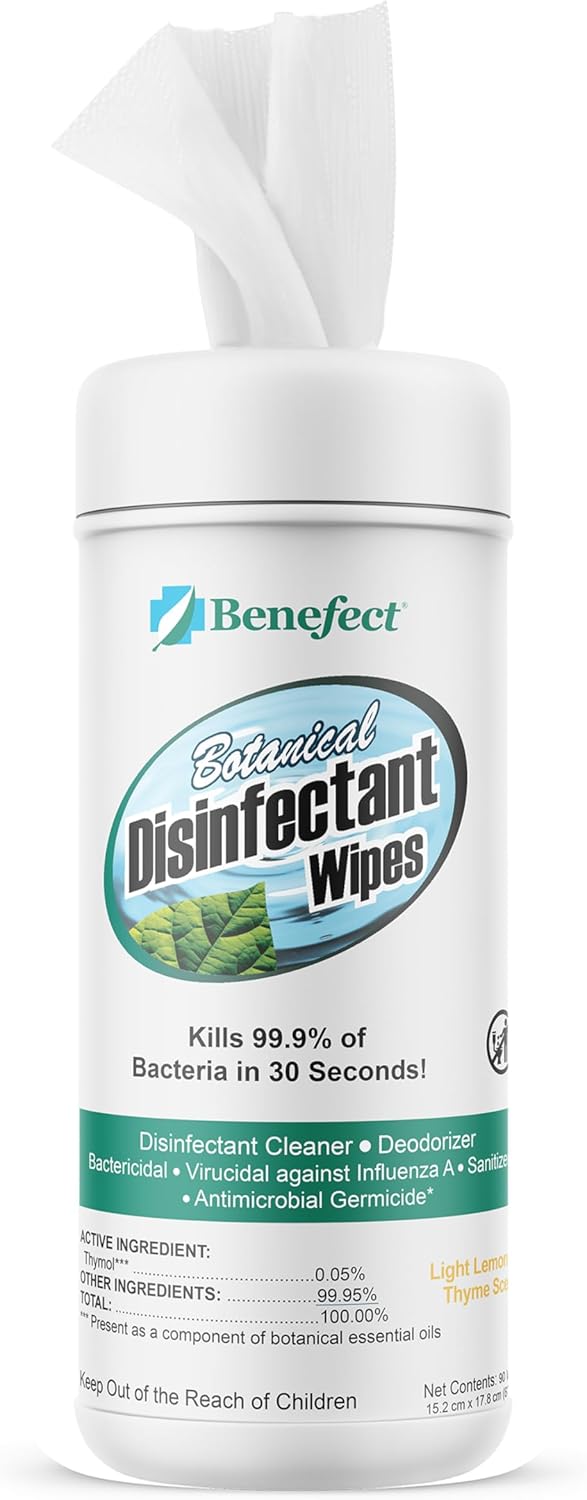 Benefect Botanical Disinfecting Wipes - (250 Wipe Count) Natural, No Residue - Antibacterial Disinfectant, Multi-Surface Cleaning and Sanitizing Wipes