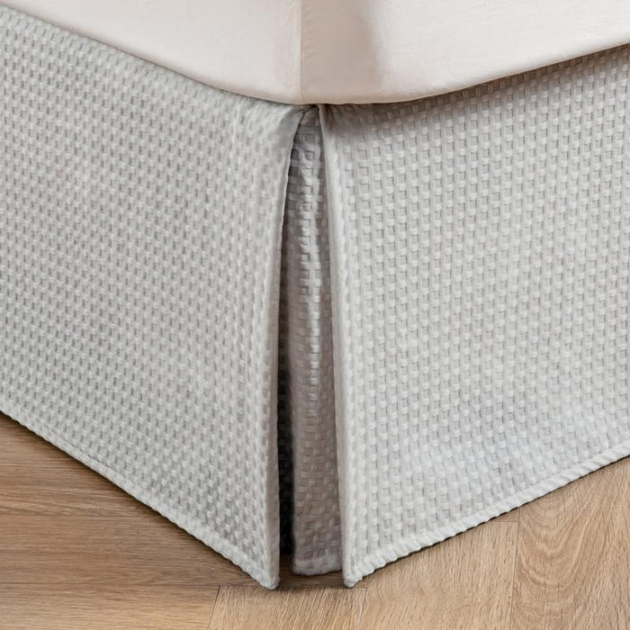 MIYE Pleated Waffle Weave Bed Skirt, Tailored Dust Ruffle 22 Inch Drop Easy Fit, Machine Washable (White, Full - 22" Drop)