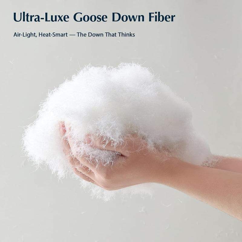 Pacific Coast Goose Feather Down Fiber Comforters Queen Size, Extra Fluffy White Duvet Insert, Ultra-Soft, Breathable, All Season Hotel Luxury Bedding Comforters, 8 Corner & Center Loops (90"x90")