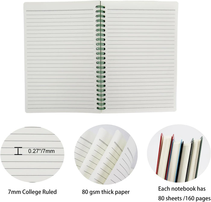 Aacehlh Spiral Notebook Set of 4, A5 College Ruled Lined Journal/Notebook,5.7'' x 8.3'',80 Sheets Per Notebook,Writing Journals for Work, Office & School Supplies. (Blue,Brown,Green,Wine red)