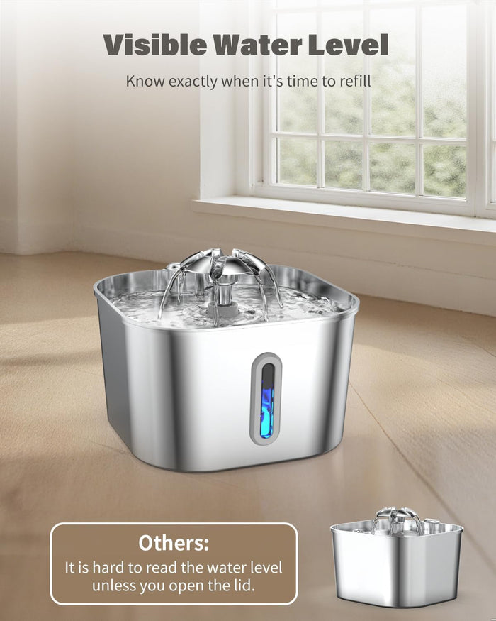 Cat Water Fountain Stainless Steel, 74oz/2.2L Automatic Quiet Cat Drinking Fountain, Indoor Water Dispenser for Cats, Kittens, Small Dogs and Pets, Circulating Pet Water Fountain