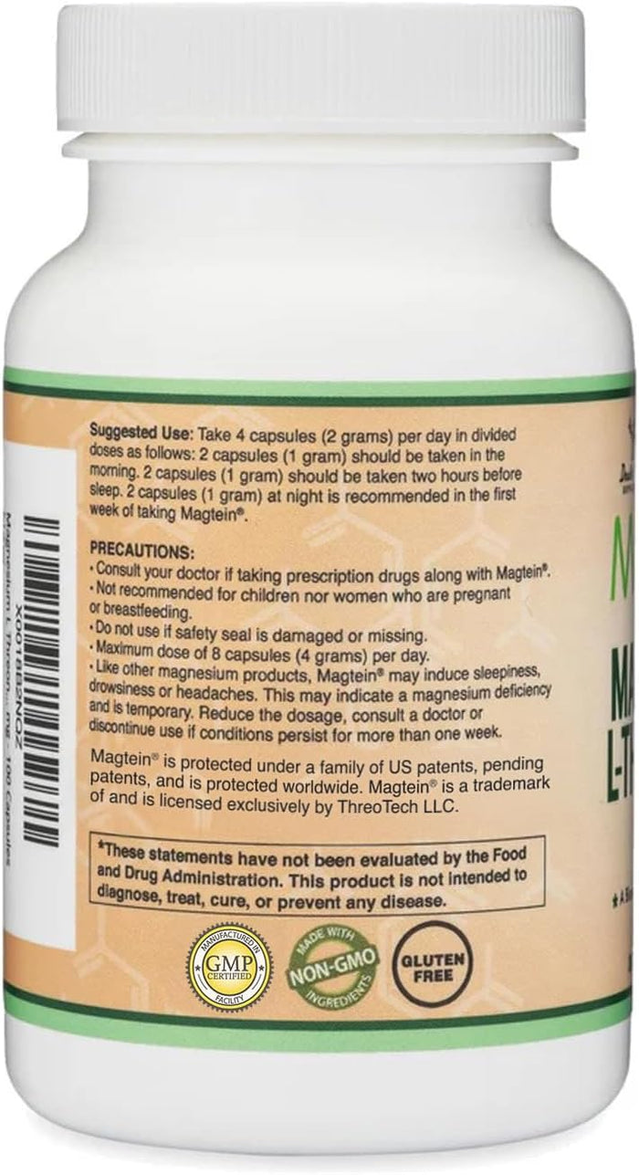 Magnesium L Threonate, Magtein, Sleep and Cognitive Support – High Absorption – Most Bioavailable Form of Magnesium – 2,000 mg – 120 Capsules