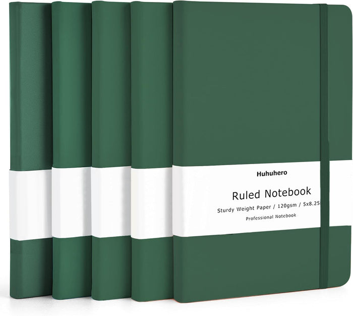 Huhuhero Notebooks Journal, Ruled Notebook, Premium Thick Paper Lined Journal, Black Hardcover Notebook for Office Home School Business Writing Note Taking Journaling, 5"×8.25" (6, Black)
