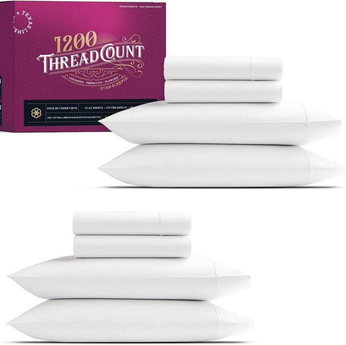 TEXAS LINEN CO. 100% Egyptian Cotton Sheets King Size Set - 1200 Thread Count Egyptian Cotton Luxury Sheets King Size, 17" Deep Pocket, Soft, Cooling Sateen Weave Hotel Quality Bedding Set - Beige