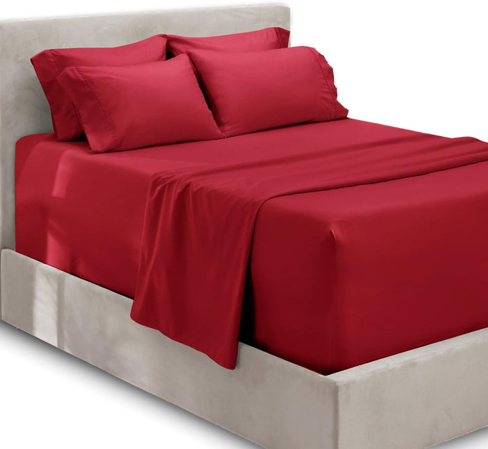Hearth & Harbor Luxury Soft 6 Piece Bed Sheet Set Extra Deep Pocket Fitted Sheets Fits Mattress up to 21", Double Brushed Bedding, Queen, Teal
