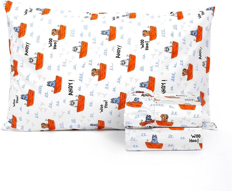 Salt Earth 100% Cotton 210TC Kids Bedsheet, Twin Sheets Set for Toddler Bed, 3 Piece Bedding Set Including Flat Sheet, Fitted Sheet, and Pillowcase, Themed Sheets for a Playful Kids Bed (Summerland)