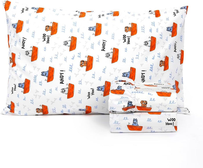 Salt Earth 100% Cotton 210TC Kids Bedsheet, Twin Sheets Set for Toddler Bed, 3 Piece Bedding Set Including Flat Sheet, Fitted Sheet, and Pillowcase, Themed Sheets for a Playful Kids Bed (Summerland)