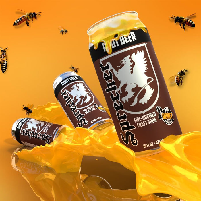 Sprecher Root Beer & Cream Soda Craft Soda – Fire-Brewed with Real Honey, Caffeine-Free & Gluten-Free Gourmet Sodas – 16 fl oz Cans (24 Total)