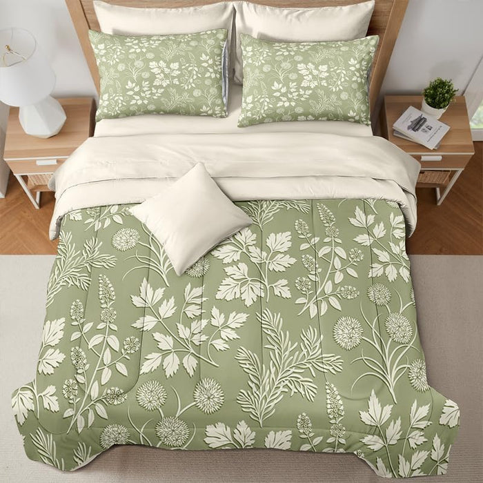 7 Pcs Queen Size Comforter Set with Pillowcases & Shams, Red and White Paisley Floral Bedding, Classic All-Season Bed in a Bag with Flat and Fitted Sheets
