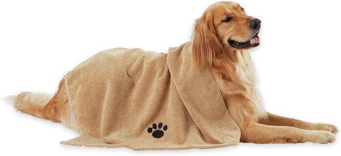 Bone Dry Pet Grooming Towel Collection Absorbent Microfiber X-Large, 41x23.5", Embroidered Gray