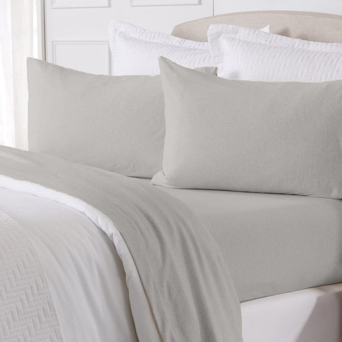 Cotton Jersey Knit California King Sheet Set - Ultra-Soft, Stretchy, Heathered Melange Light Grey Bed Sheets - Cozy, Soft T-Shirt Sheet & Pillowcase Set