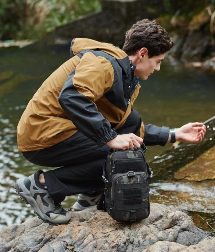 Men Tactical Waterproof Crossbody Bag,Large Capacity Camo Outdoor Chest Pack,Multiple Pockets Fashion Sling Shoulder Pack