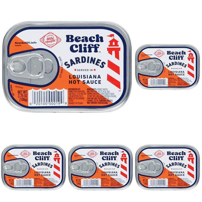 Beach Cliff Wild Caught Sardines in Soybean Oil with Hot Green Chilies, 3.75 oz Can - 17g Protein per Serving - Gluten Free, Keto Friendly - Great for Pasta & Seafood Recipes (Pack of 2)