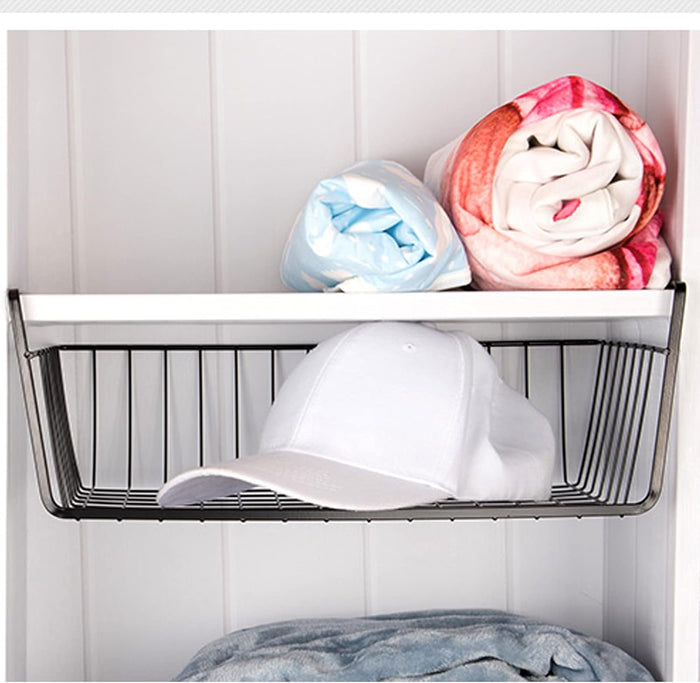 Undershelf Storage Basket Under Shelf Wire Basket Household Metal Under Shelf Hanging Storage Bin Basket Slides Under Shelves for Storage Space Saving for Kitchen Pantry Bookshelf